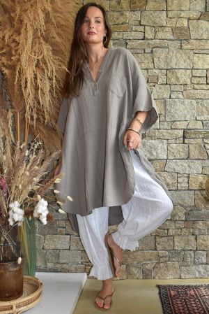 Tasha Cushion Cotton Oversized Shirt Tunic Mocha